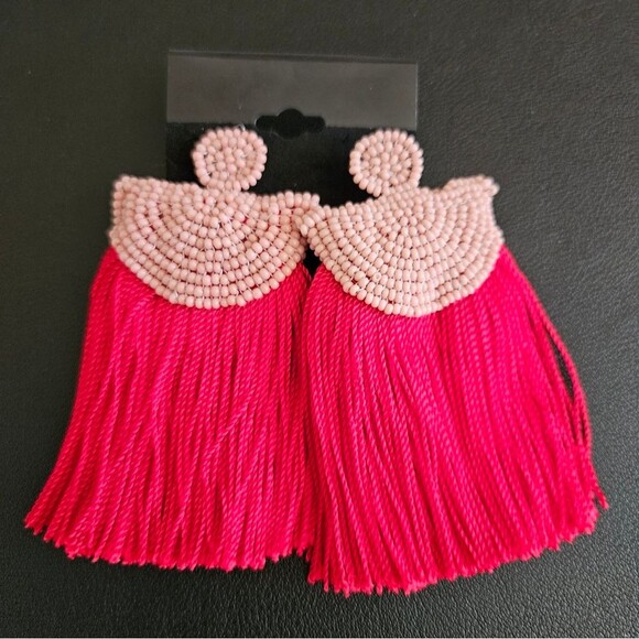 Ablaze Red Tassle Handmade Beaded Thread Bohemian Style Earrings - Picture 3 of 5